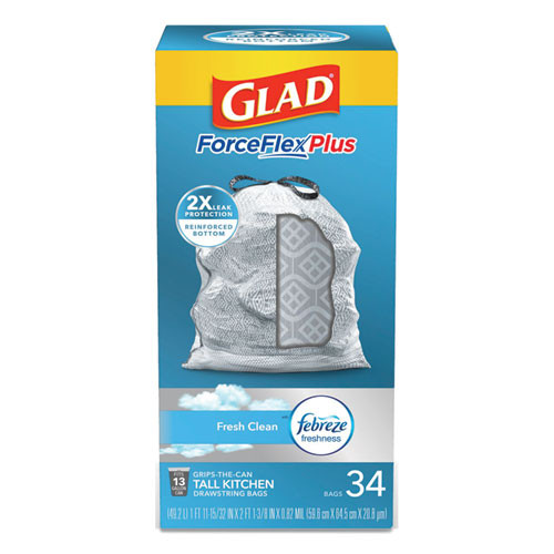 Forceflexplus Odorshield Tall Kitchen Drawstring Trash Bags, 13 Gal, 0.9 Mil, 24" X 28", White, 204/carton